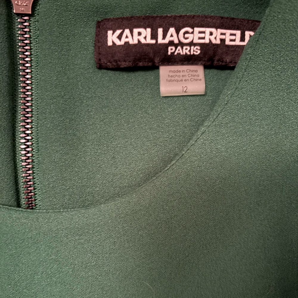 Karl Lagerfeld Paris Emerald Green Puff Sleeve Fit & Flare Dress - Size 12 - Picture 4 of 7